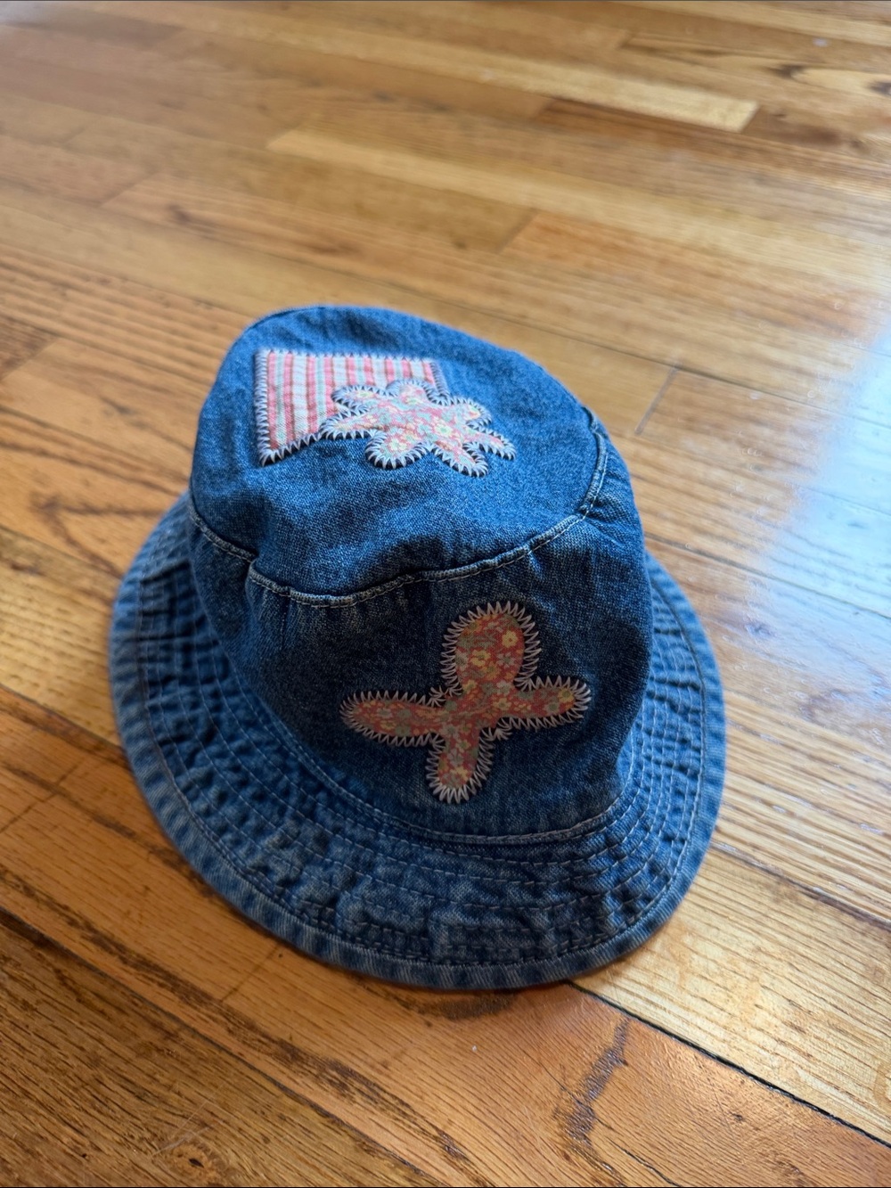 Little kid Denim Bucket Hat with Floral Patch Accents